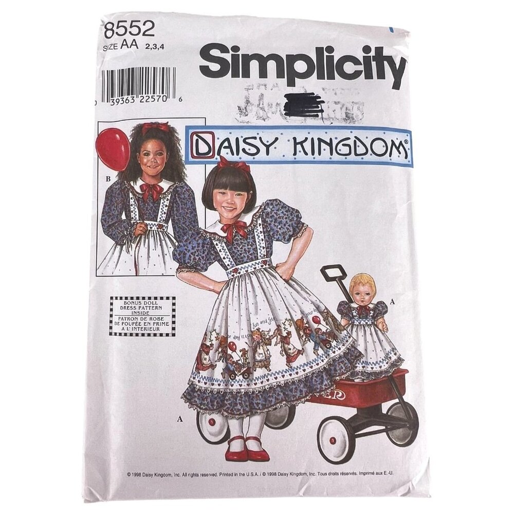 Simplicity 8552 Daisy Kingdom Sewing Pattern Girl Doll Dress Sz AA 2 3 4 UNCUT